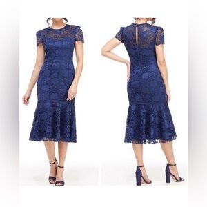 Gal meets Glam lace navy blue midi dress size 2